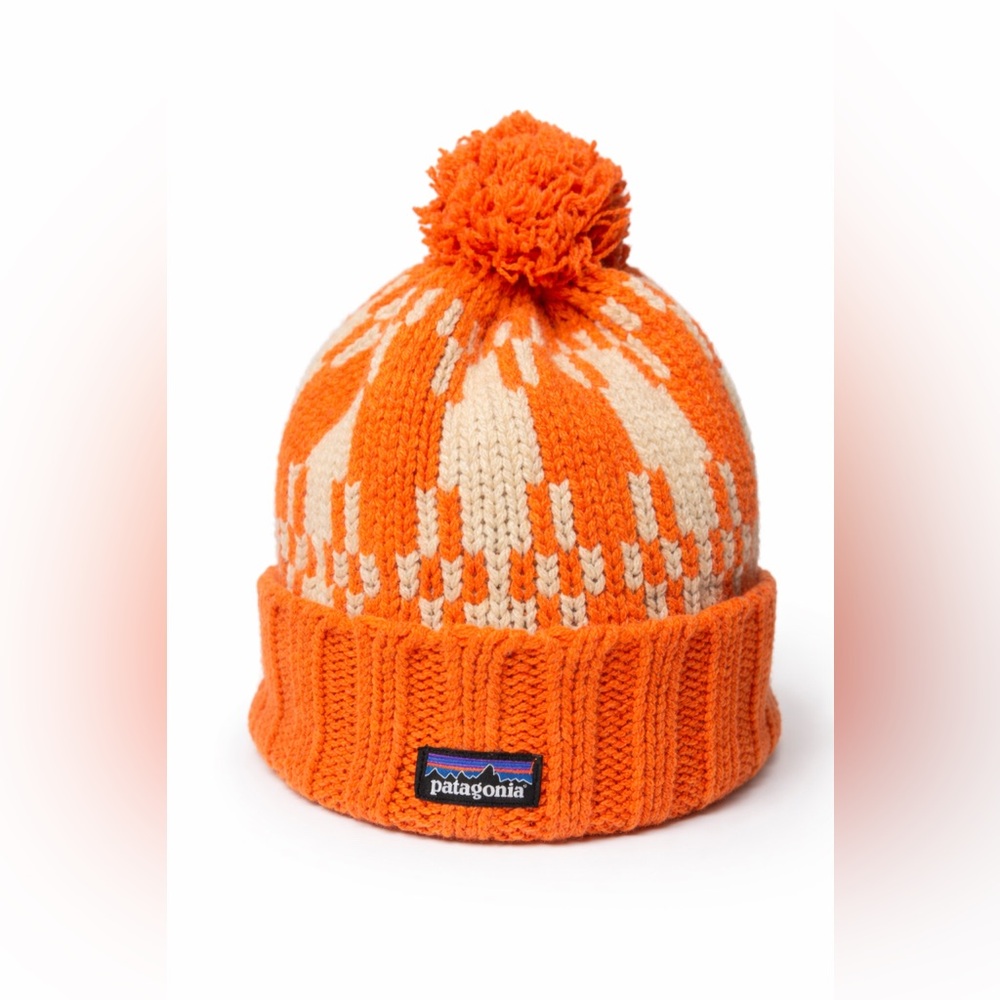 Patagonia Kids' Vibrant Orange and Cream Beanie - Picture 6 of 8